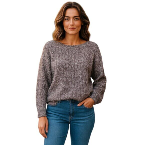 John + Jenn X-Small Open Knit Sweater Marbled Brown White Dolman Sleeves Stretch - Picture 1 of 12